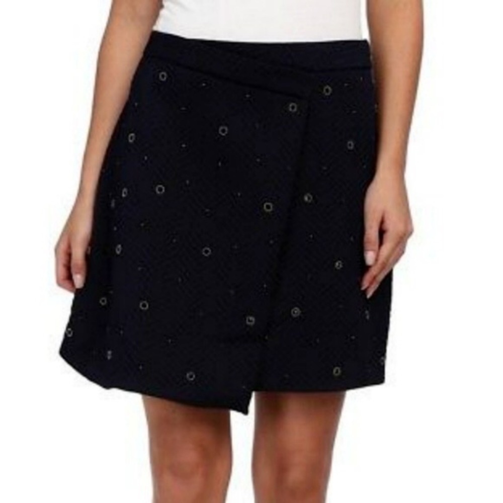 Vince Camuto Navy Embellished Wrap Skirt
